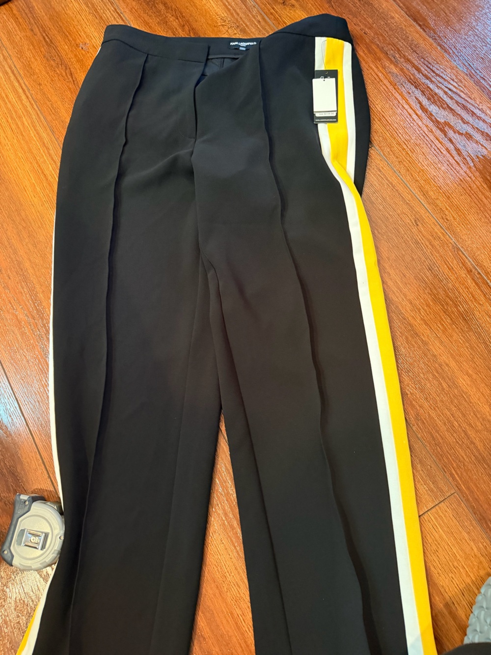 Karl Lagerfeld Paris Colorblocked Side-Stripe Trousers Black & Yellow Size 12
